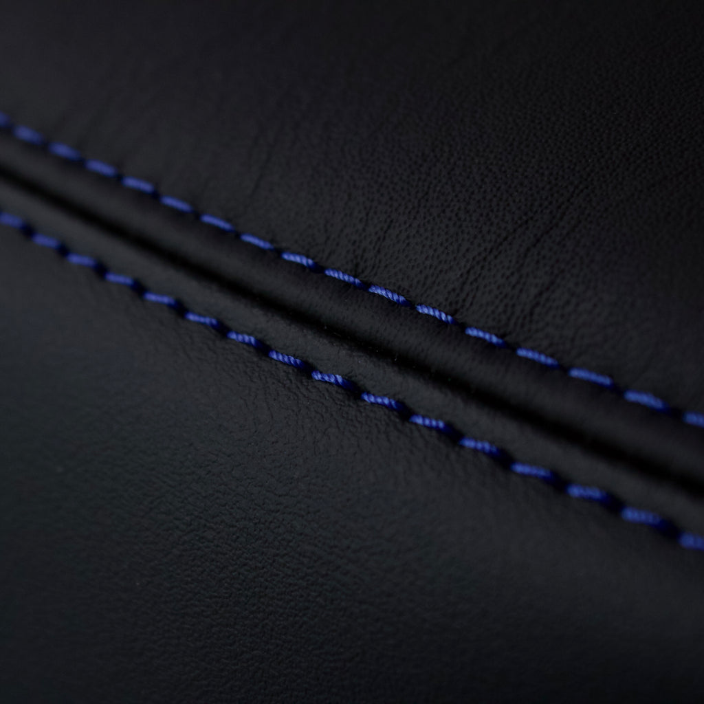 Nissan Skyline R32 GT-R Nappa leather Armrest Cover with Heritage Blue stitching.