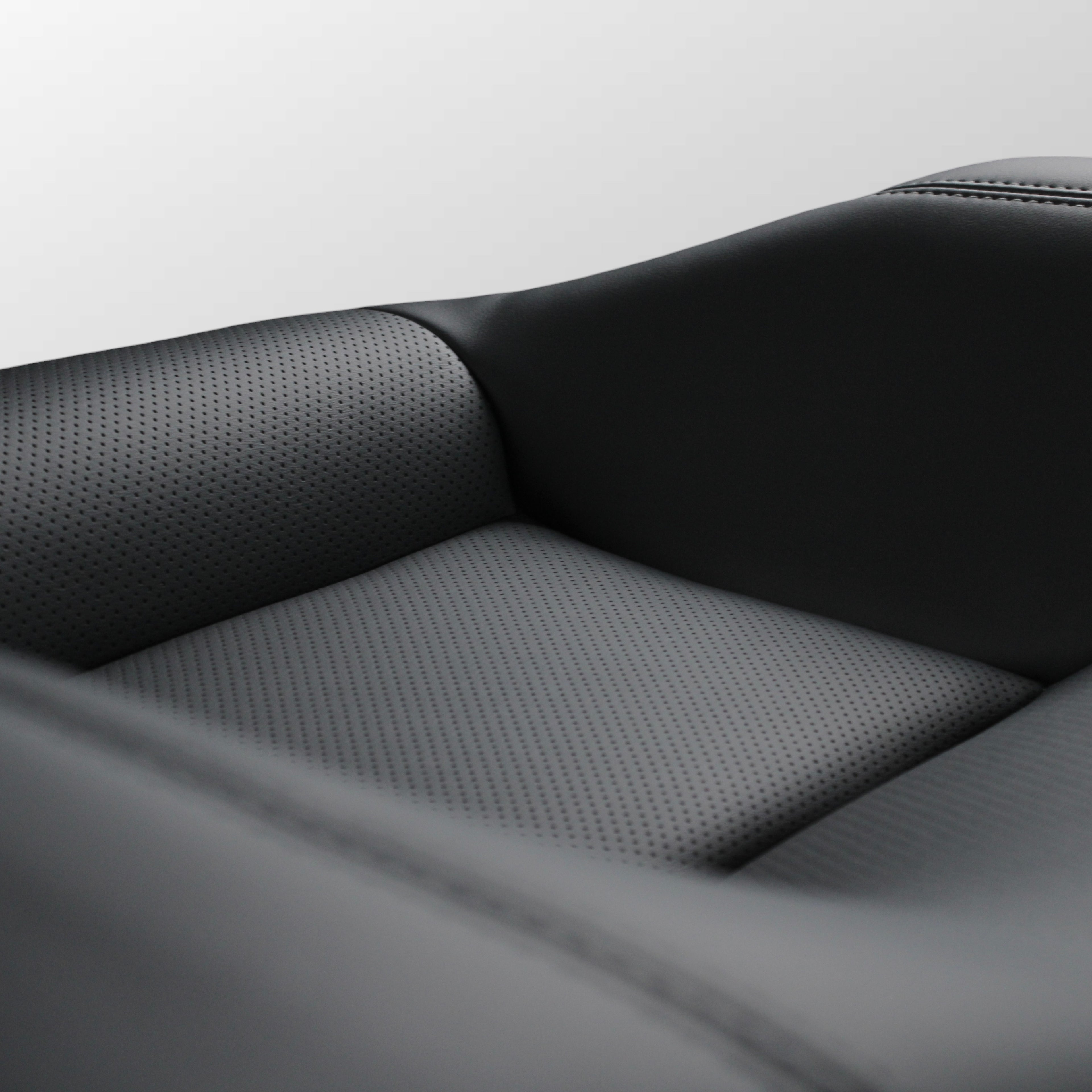 Nissan Skyline R32 GT-R Rear Seat Upholstery Kit. Details of the Type I Design with a Perforated Insert.