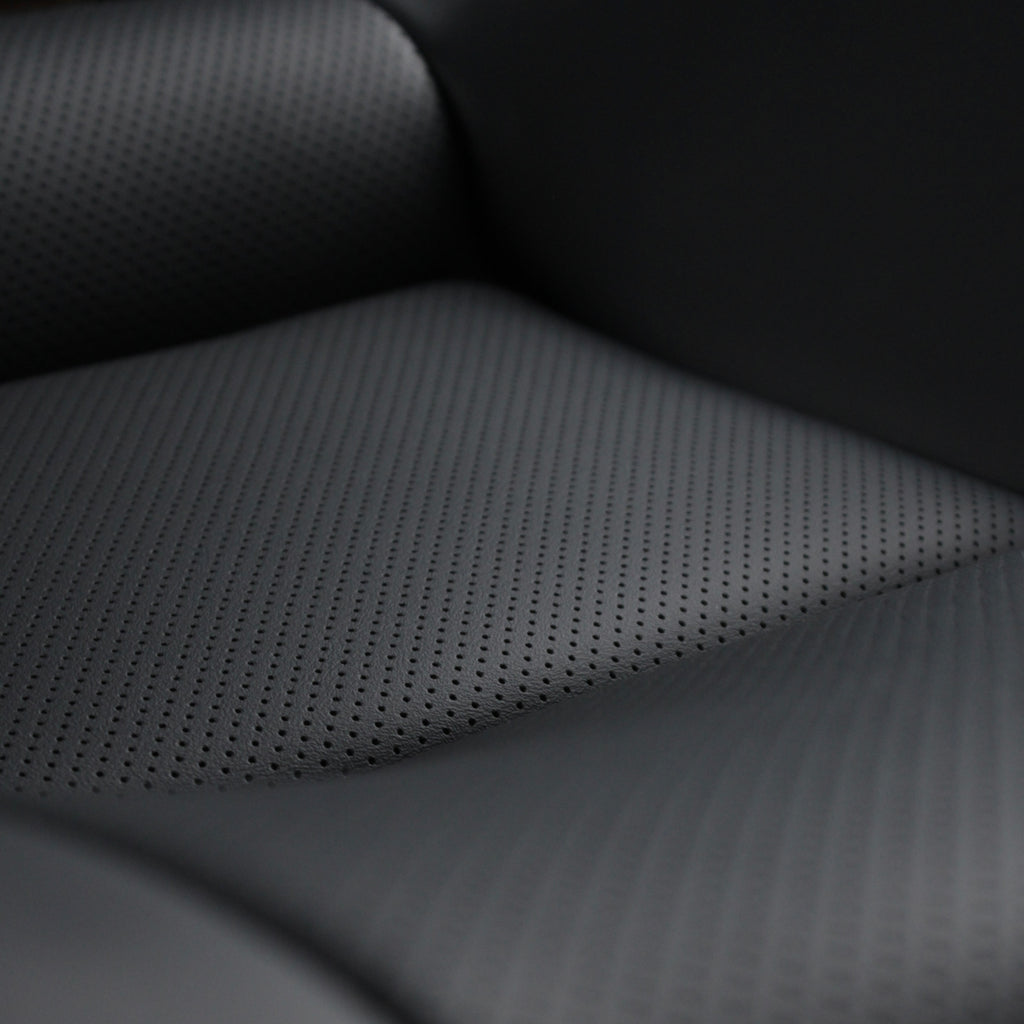 Nissan Skyline R32 GT-R Rear Seat Upholstery Kit. Offered in Nappa leather, Type I Design with a Perforated Insert.