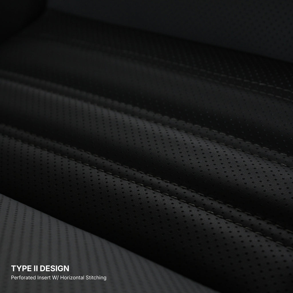 Nissan Skyline R32 GT-R Rear Seat Upholstery Kit. Type II design with a perforated insert and horizontal stitching.